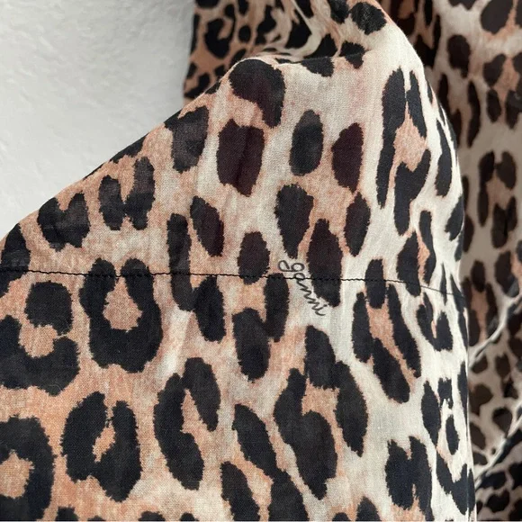 Ganni Leopard Print Button Down Blouse Black Tan Size 40 (US 8) Animal Print Top - Picture 7 of 10